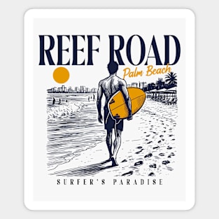 Vintage Surfing Reef Road, Palm Beach, Florida // Retro Surfer Sketch // Surfer's Paradise Magnet